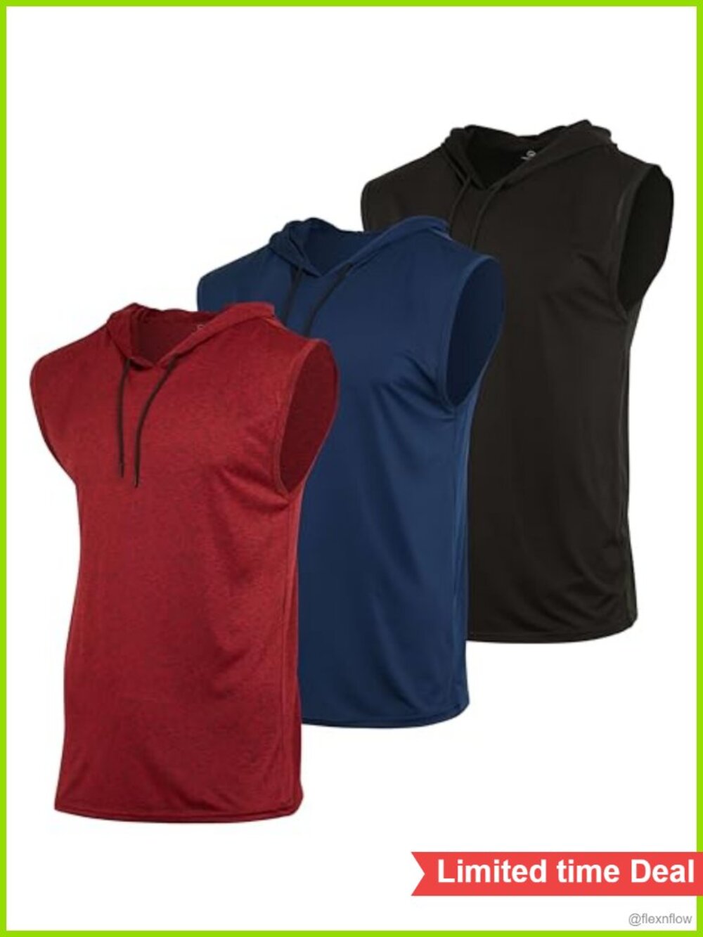 Men's Dry Fit Sleeveless Hoodie Tank Top 3 Pack Gym Workout Muscle Shirt